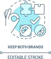 Keep both brands turquoise concept icon. Identity retention. Brand consolidation abstract idea thin line illustration. Isolated outline drawing. Editable stroke vector