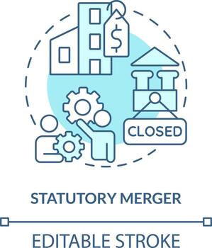 Statutory merger turquoise concept icon. Purchase company. Consolidation strategy abstract idea thin line illustration. Isolated outline drawing. Editable stroke vector