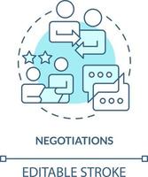 Negotiations turquoise concept icon. Business discussion. Compromise. Stage of merger abstract idea thin line illustration. Isolated outline drawing. Editable stroke vector