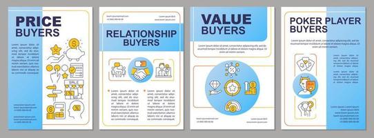 Dealing with customers blue brochure template. Marketing. Leaflet design with linear icons. Editable 4 vector layouts for presentation, annual reports