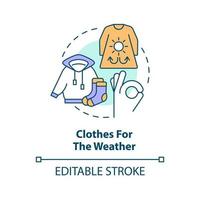Clothes for weather concept icon. Work outdoors. Minimizing workplace accidents tip abstract idea thin line illustration. Isolated outline drawing. Editable stroke vector