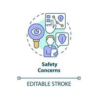 Safety concerns concept icon. Possible hazards. Minimizing workplace injuries tip abstract idea thin line illustration. Isolated outline drawing. Editable stroke vector