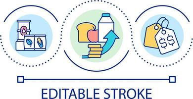 Food products rise in prices loop concept icon. Inflation consequences. Expensive goods abstract idea thin line illustration. Isolated outline drawing. Editable stroke vector