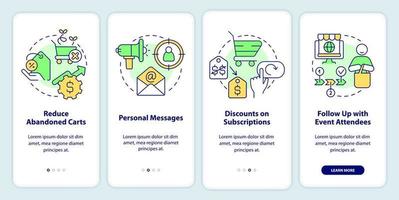 Strategy of discount onboarding mobile app screen. Business walkthrough 4 steps editable graphic instructions with linear concepts. UI, UX, GUI template vector