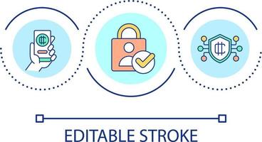 móvil solicitud para cripto comercio lazo concepto icono. seguro ofertas con criptomoneda seguro acceso resumen idea Delgado línea ilustración. aislado contorno dibujo. editable carrera vector