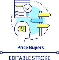 Price buyers concept icon. Lowest possible price seekers. Dealing with customers abstract idea thin line illustration. Isolated outline drawing. Editable stroke vector