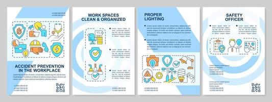 Reducing accidents at work blue brochure template. Staff security. Leaflet design with linear icons. Editable 4 vector layouts for presentation, annual reports