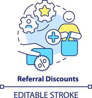 Referral discounts concept icon. Partner program. Customer bonuses. Allowances type abstract idea thin line illustration. Isolated outline drawing. Editable stroke vector