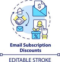 Email subscription discounts concept icon. Gaining leads through emails. Bonuses type abstract idea thin line illustration. Isolated outline drawing. Editable stroke vector