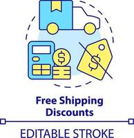Free shipping discounts concept icon. Delivery service. Type of customer bonuses abstract idea thin line illustration. Isolated outline drawing. Editable stroke vector