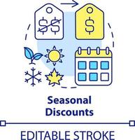 Seasonal discount concept icon. Reduced price to increase sales. Type of allowances abstract idea thin line illustration. Isolated outline drawing. Editable stroke vector