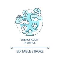 Energy audit in office turquoise concept icon. Reduce power consumption abstract idea thin line illustration. Isolated outline drawing. Editable stroke vector