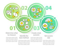 Conduct website usability testing circle infographic template. Data visualization with 4 steps. Editable timeline info chart. Workflow layout with line icons vector