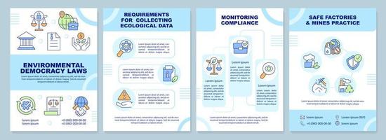 Environmental democracy law blue brochure template. Leaflet design with linear icons. Editable 4 vector layouts for presentation, annual reports