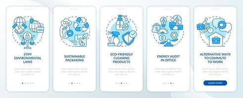 Ecological responsible brand traits blue onboarding mobile app screen. Walkthrough 5 steps editable graphic instructions with linear concepts. UI, UX, GUI template vector