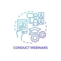 Conduct webinars blue gradient concept icon. Building online training program abstract idea thin line illustration. Employee meetings. Isolated outline drawing vector