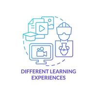 Different learning experiences blue gradient concept icon. Improve training abstract idea thin line illustration. Distance and virtual reality. Isolated outline drawing vector
