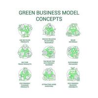 Ecological business model green concept icons set. Eco-friendly manufacturing idea thin line color illustrations. Isolated symbols. Editable stroke vector