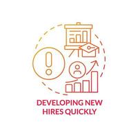 Developing new hires quickly red gradient concept icon. Corporate learning challenge abstract idea thin line illustration. Achieve productivity. Isolated outline drawing vector