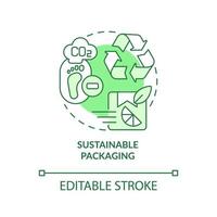 Sustainable packaging green concept icon. Recycled materials. Reusable products abstract idea thin line illustration. Isolated outline drawing. Editable stroke vector