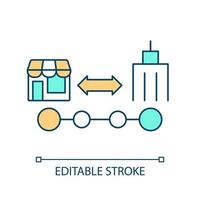 Different company sizes RGB color icon. Business growth. Small enterprise and big corporation comparison. Isolated vector illustration. Simple filled line drawing. Editable stroke