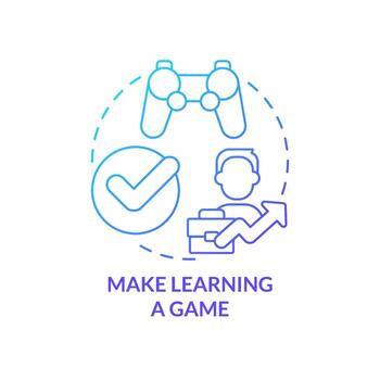 hacer aprendizaje juego azul degradado concepto icono. edificio en línea formación programa resumen idea Delgado línea ilustración. crear educativo cuestionarios aislado contorno dibujo vector