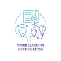 Offer learning certification blue gradient concept icon. Enhancing corporate e training abstract idea thin line illustration. Professional exams. Isolated outline drawing vector