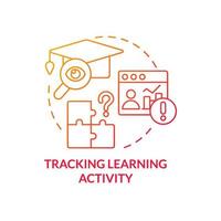 Tracking learning activity red gradient concept icon. Corporate training challenge abstract idea thin line illustration. Evaluate student success. Isolated outline drawing vector