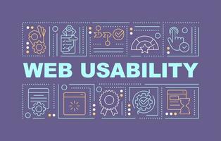 Website usability word concepts violet banner. User-friendly interface. Infographics with editable icons on color background. Isolated typography. Vector illustration with text