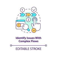 Identify issues with complex flows concept icon. Find mistakes. Usability testing abstract idea thin line illustration. Isolated outline drawing. Editable stroke vector
