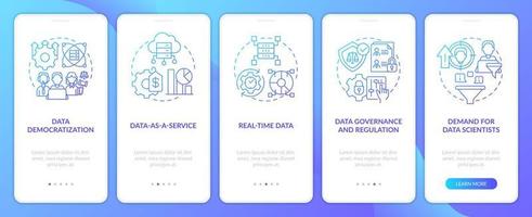 datos Ciencias tendencias azul degradado inducción móvil aplicación pantalla. desarrollo recorrido 5 5 pasos gráfico instrucciones con lineal conceptos. ui, ux, gui modelo vector