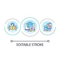 Multiple devices usage and security loop concept icon. Protecting computer from cyber threats abstract idea thin line illustration. Isolated outline drawing. Editable stroke vector