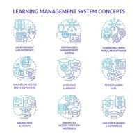 Learning management system blue gradient concept icons set. Software application for studying idea thin line color illustrations. Isolated symbols vector