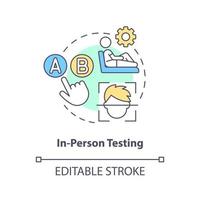 In-person testing concept icon. Product research. User physically present interviews abstract idea thin line illustration. Isolated outline drawing. Editable stroke vector
