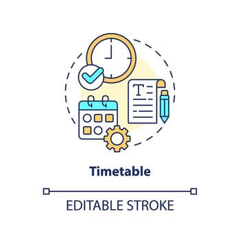 Timetable concept icon. Schedule of running testing session. Plan research time abstract idea thin line illustration. Isolated outline drawing. Editable stroke vector