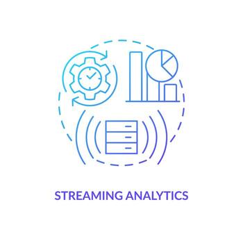 Streaming analytics blue gradient concept icon. Data science technology abstract idea thin line illustration. Isolated outline drawing information processing vector