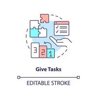 Give tasks concept icon. Steps instruction. Provide guide. Testing process management abstract idea thin line illustration. Isolated outline drawing. Editable stroke vector