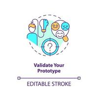 Validate your prototype concept icon. Users testing on early development stages abstract idea thin line illustration. Isolated outline drawing. Editable stroke vector