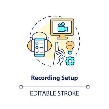 Recording setup concept icon. Testing session review. Video and audio filming abstract idea thin line illustration. Isolated outline drawing. Editable stroke vector