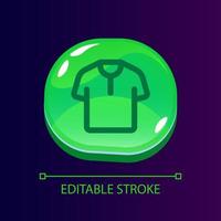 T shirt glossy ui button with linear icon. Online fashion store. Buy garment on internet. Isolated user interface element for web, mobile, video game design. Editable stroke vector