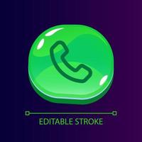 Handset glossy ui button with linear icon. Call service. Telephone communication. Isolated user interface element for web, mobile, video game design. Editable stroke vector