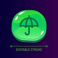 Umbrella glossy ui button with linear icon. Buy insurance policy online. Safety service. Isolated user interface element for web, mobile, video game design. Editable stroke vector