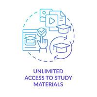 Unlimited access to study materials blue gradient concept icon. Learning management system benefit abstract idea thin line illustration. Isolated outline drawing vector