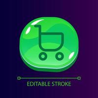 Shopping cart glossy ui button with linear icon. Order goods online. Business on internet. Isolated user interface element for web, mobile, video game design. Editable stroke vector