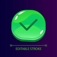 Tick glossy ui button with linear icon. Complete task mark. Voting online function. Isolated user interface element for web, mobile, video game design. Editable stroke vector