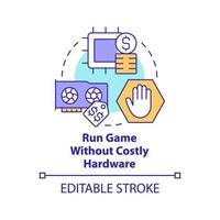 Run game without costly hardware concept icon. Saving money. Cloud computing pros abstract idea thin line illustration. Isolated outline drawing. Editable stroke vector