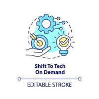 Shift to tech on demand concept icon. IoT optimization. Cloud computing trends abstract idea thin line illustration. Isolated outline drawing. Editable stroke vector