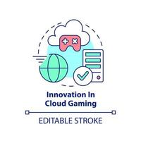 Innovation in cloud gaming concept icon. Streaming service. Remote servers abstract idea thin line illustration. Isolated outline drawing. Editable stroke vector