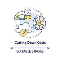 Cutting down costs concept icon. Save money. AI in cloud computing pros abstract idea thin line illustration. Isolated outline drawing. Editable stroke vector