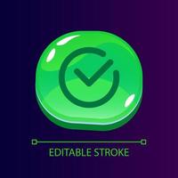 Tick in circle glossy ui button with linear icon. Vote function. Completed task mark. Isolated user interface element for web, mobile, video game design. Editable stroke vector